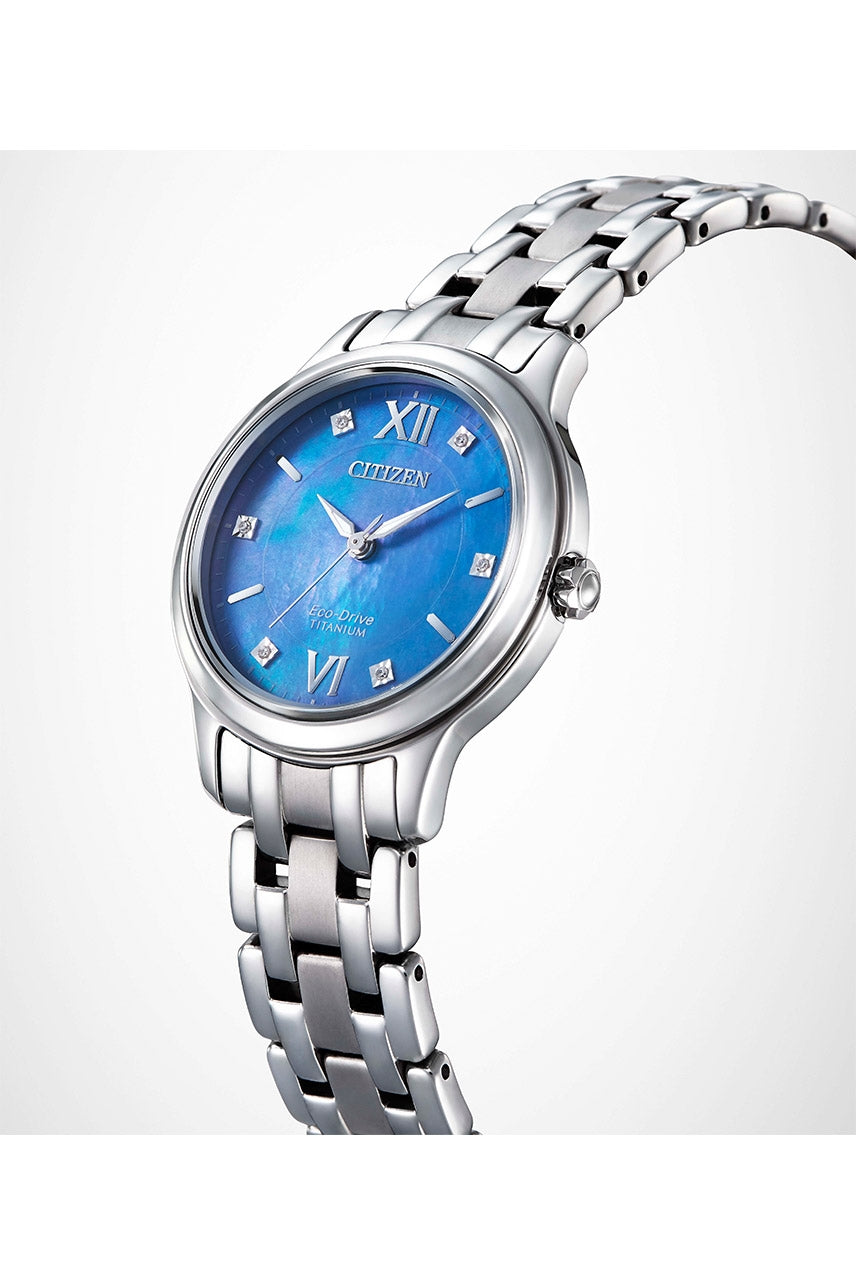 Citizen Eco-Drive Titanium Bracelet Blue Dial Ladies Watch- EM0720-85N