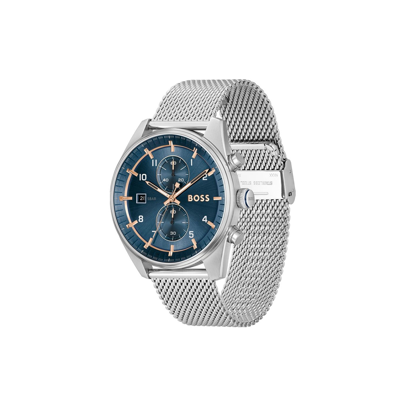 Hugo Boss Skytraveller Mesh Chain Blue Dial Men's Chronograph Watch- HB1514149