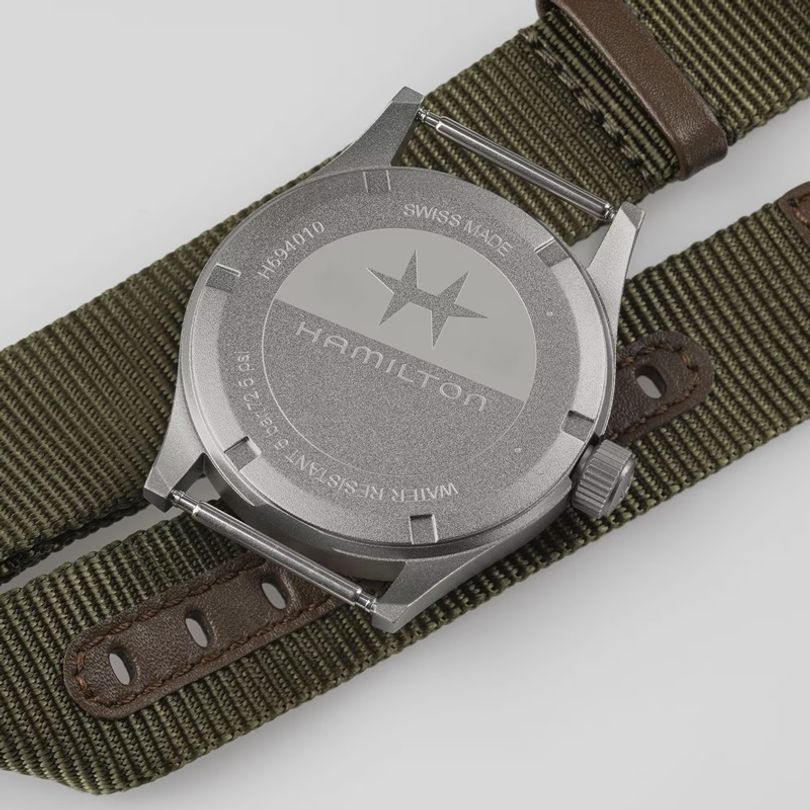 Hamilton Khaki Field Quartz 38mm Black Dial Green Strap Watch – H69401930
