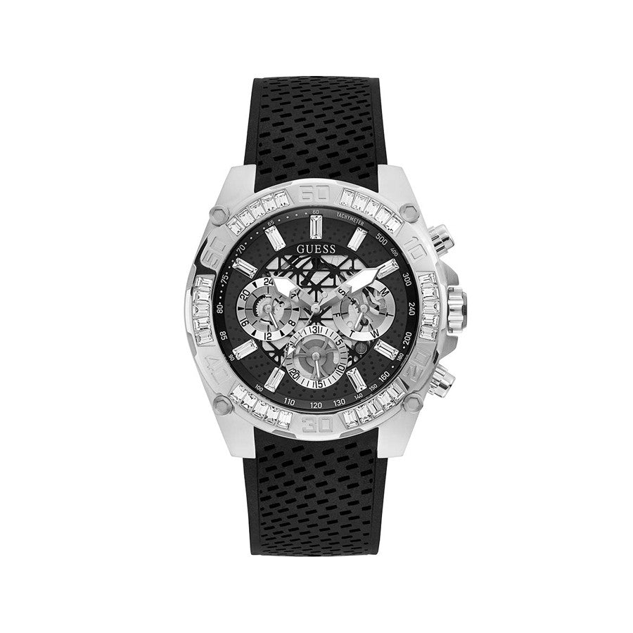 Guess Trophy Multifunction Rubber Strap Clear Dial Men's Watch- GW0333G1
