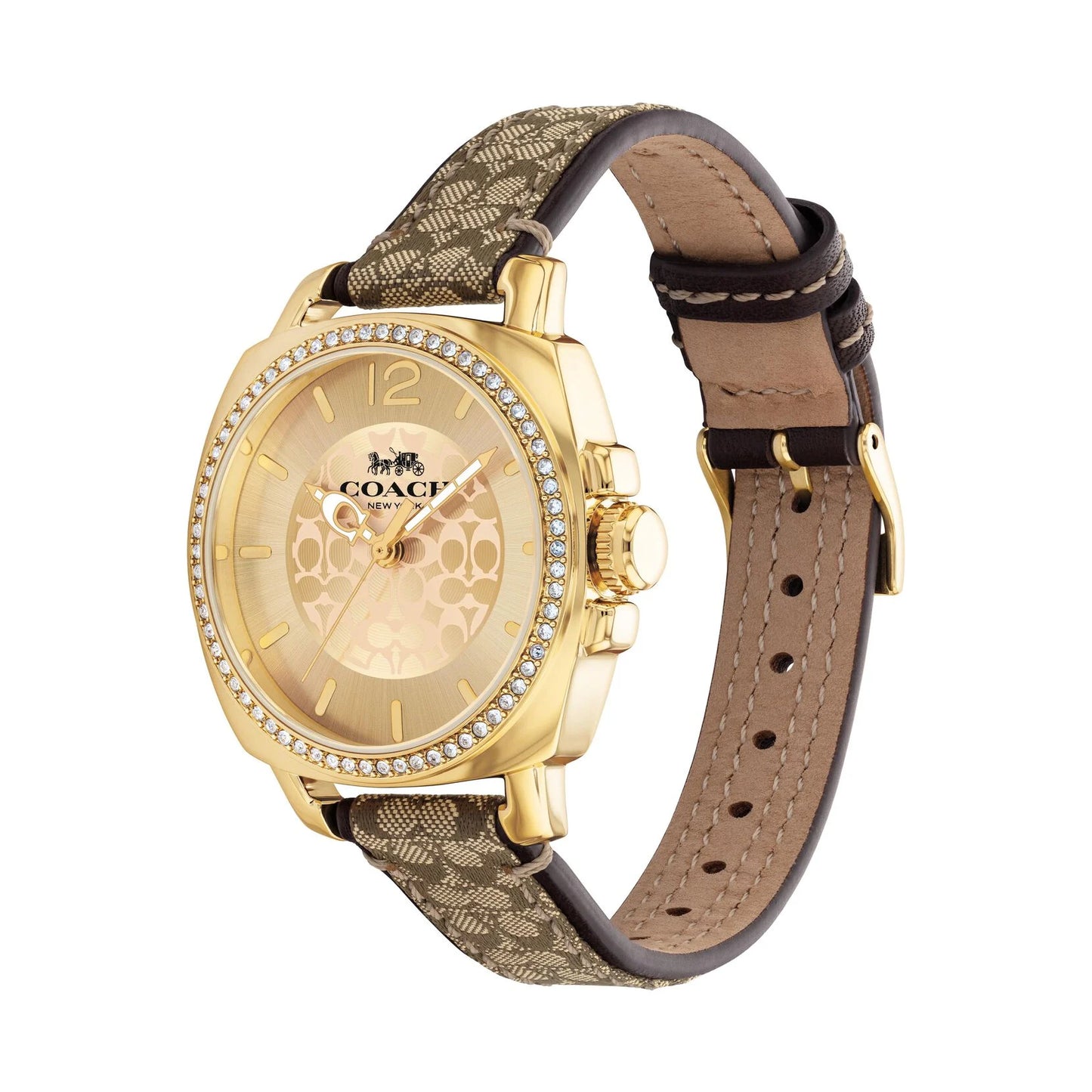 Coach Boyfriend Leather Strap Gold Dial Ladies Watch- 14503150