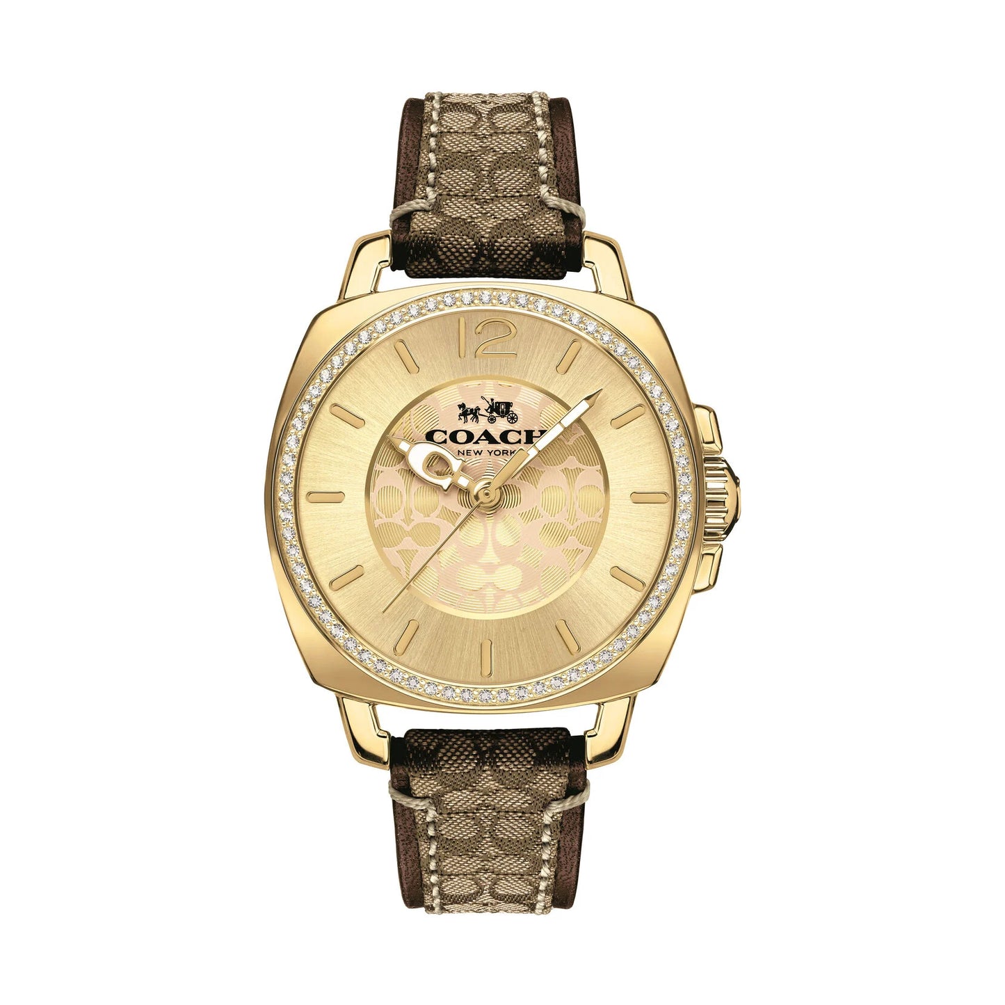 Coach Boyfriend Leather Strap Gold Dial Ladies Watch- 14503150
