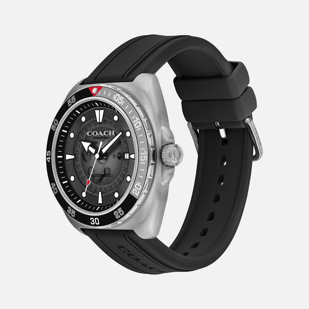 Coach Charter Automatic Grey IP Black Silicone Strap Black Dial Men's Watch - 14602715