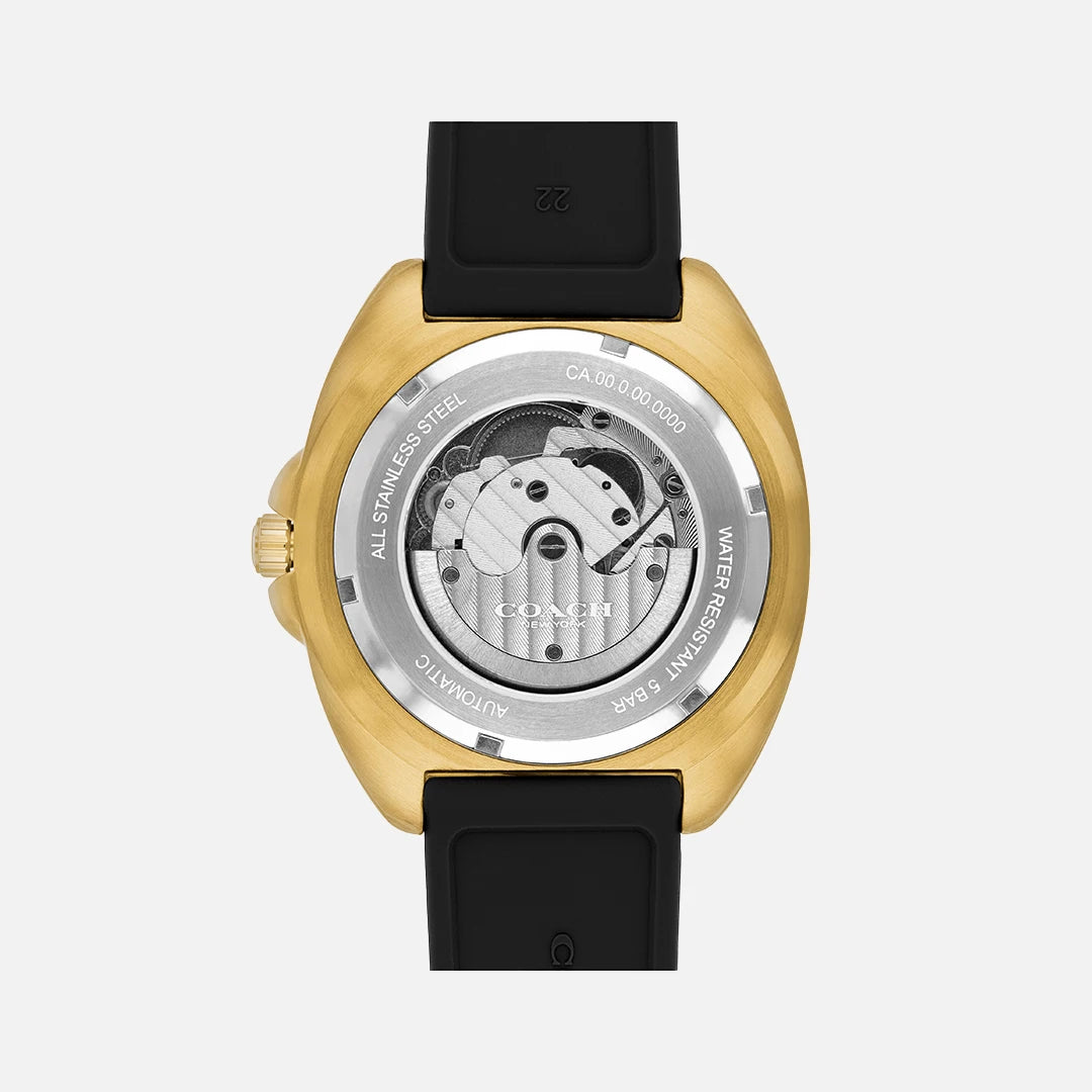 Coach Charter Automatic Gold-Tone IP Black Silicone Strap with Black Dial Men's Watch - 14602718