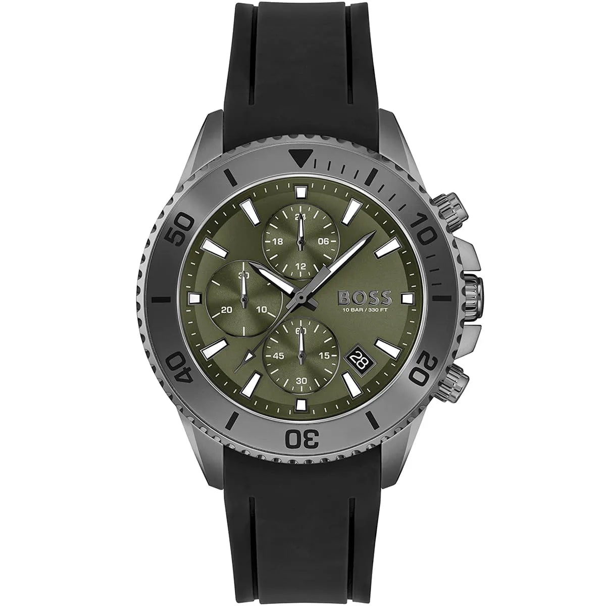 Hugo Boss Admiral Olive Green Dial Rubber Strap Men's Watch- 1513967