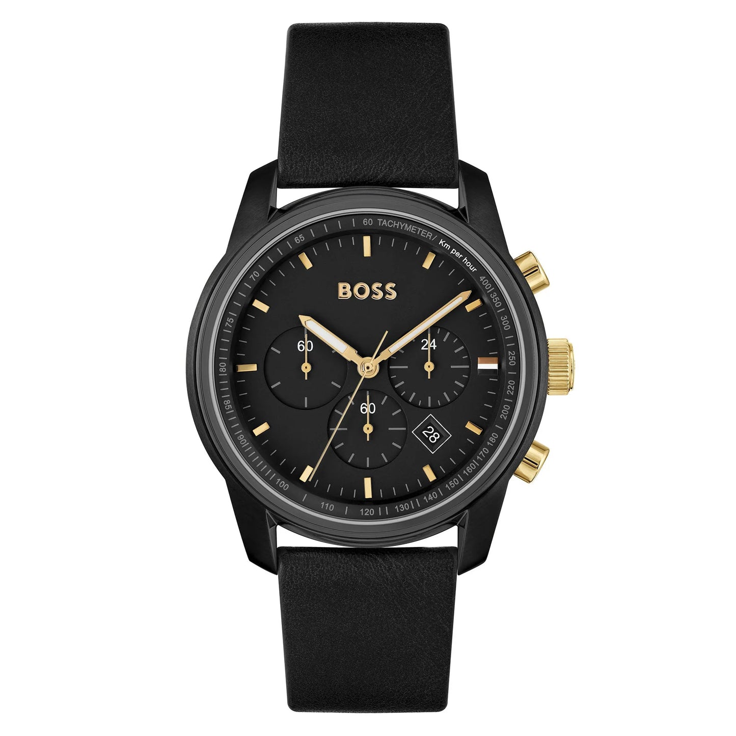 Hugo Boss Black Leather Strap Men's Chronograph Watch- 1514003