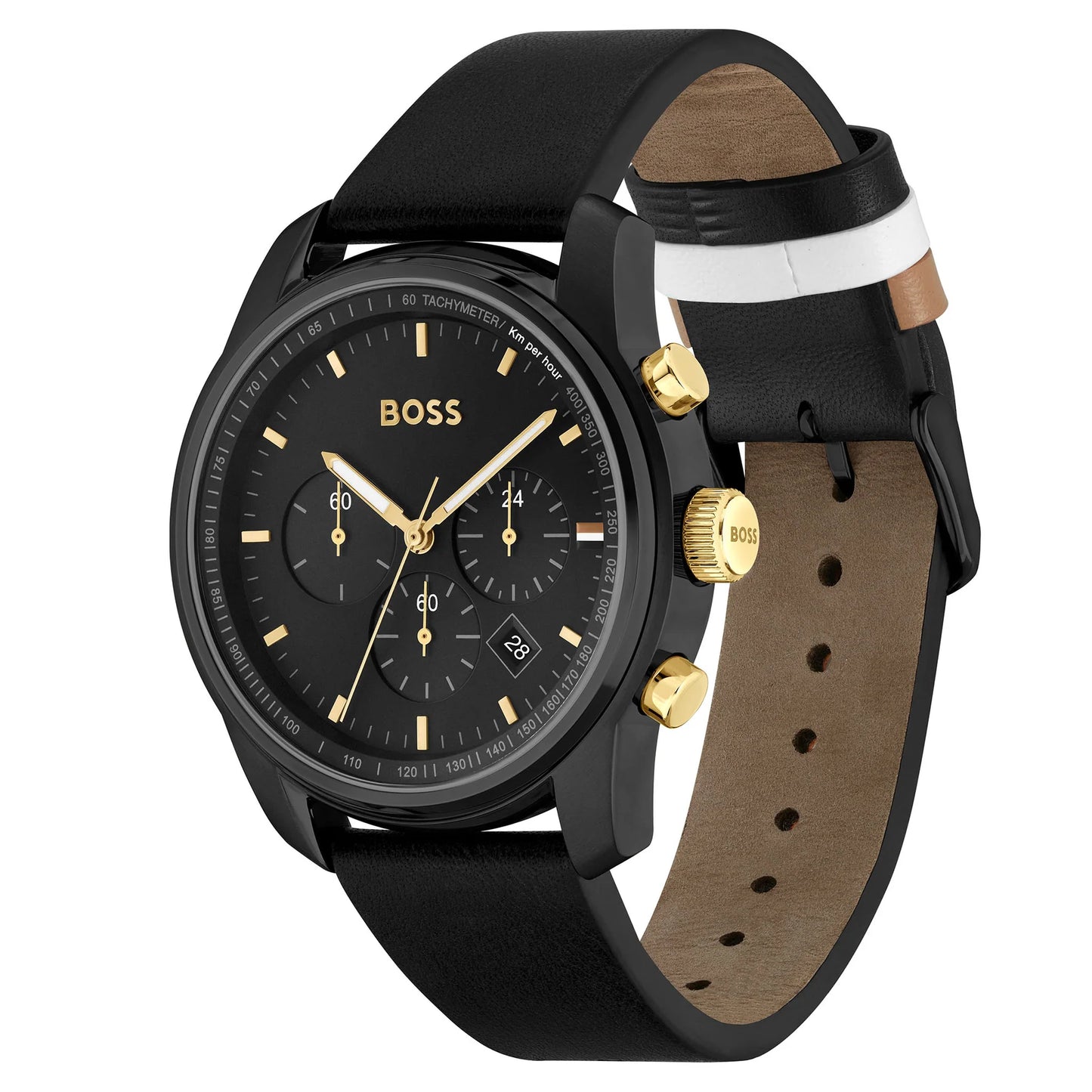 Hugo Boss Black Leather Strap Men's Chronograph Watch- 1514003