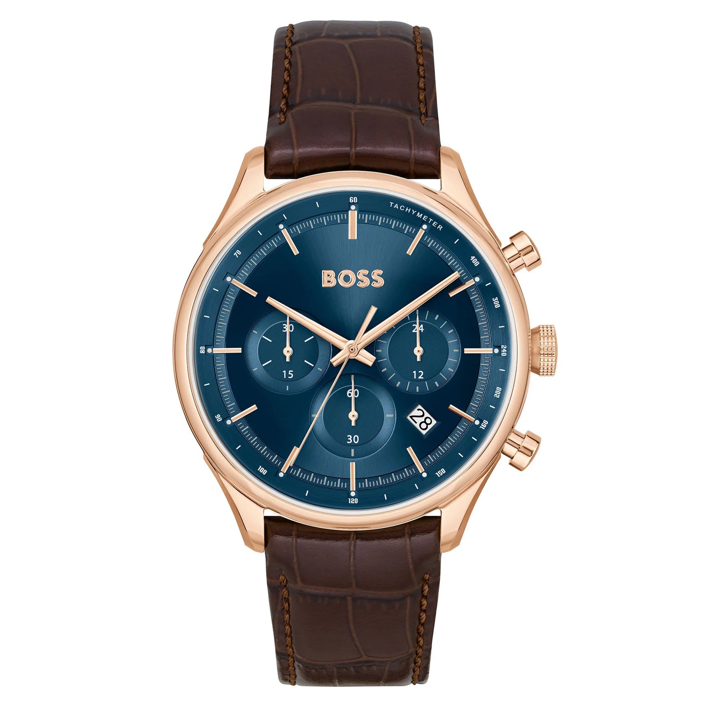 Hugo Boss Brown Leather Strap Blue Dial Men's Chronograph Watch- 1514050