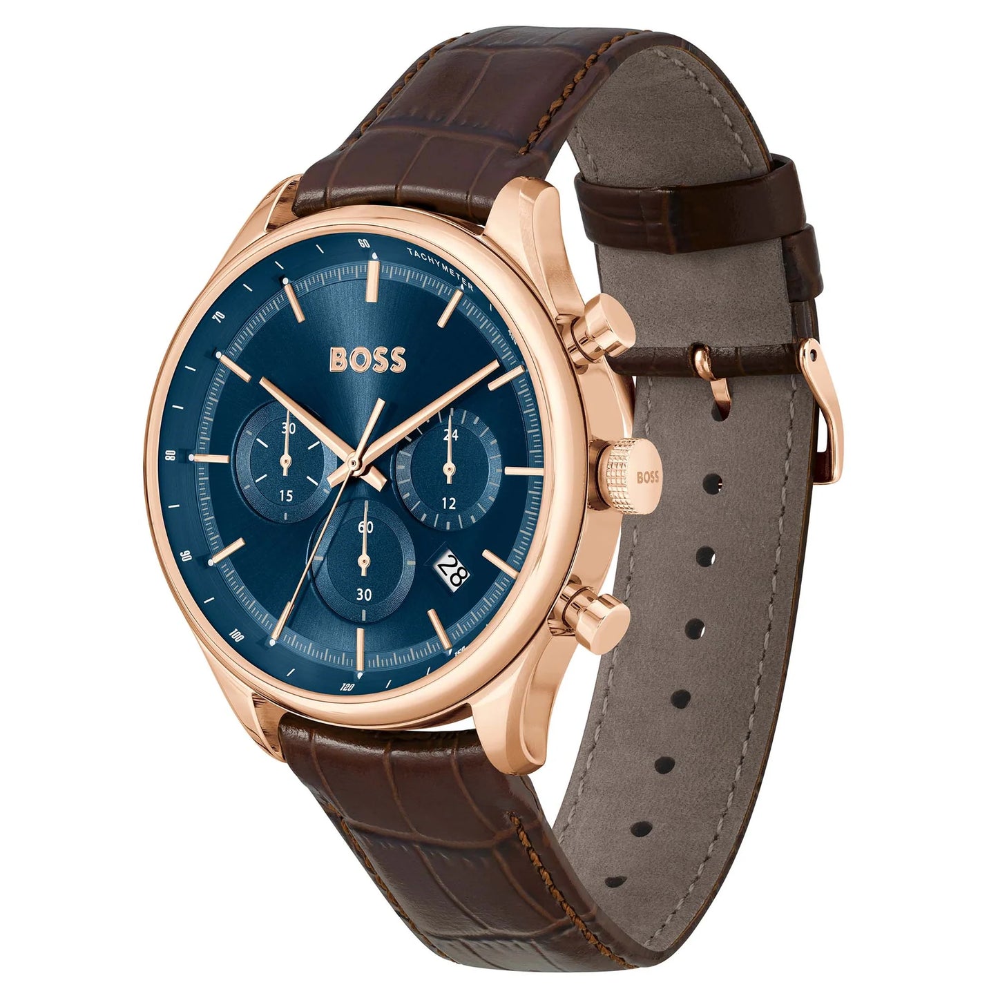 Hugo Boss Brown Leather Strap Blue Dial Men's Chronograph Watch- 1514050