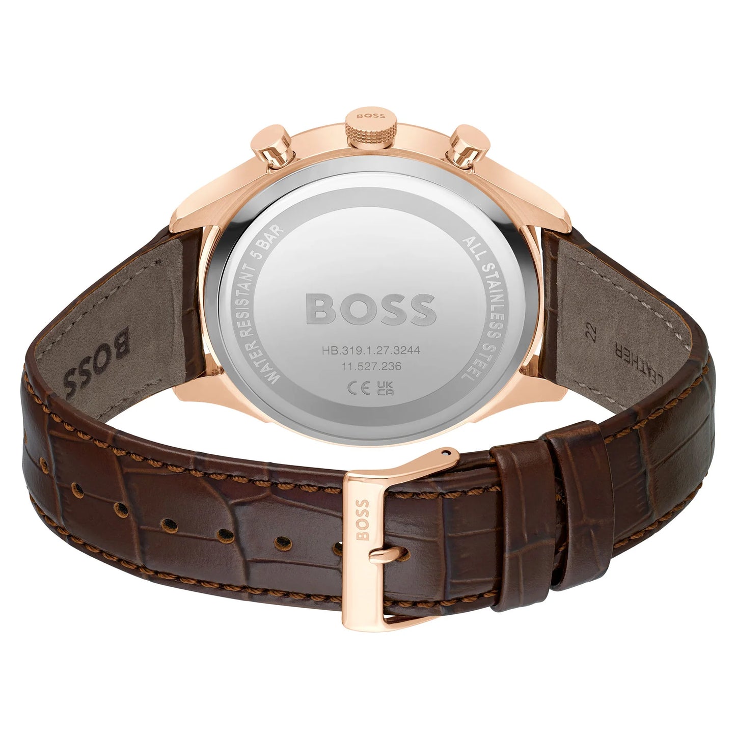 Hugo Boss Brown Leather Strap Blue Dial Men's Chronograph Watch- 1514050