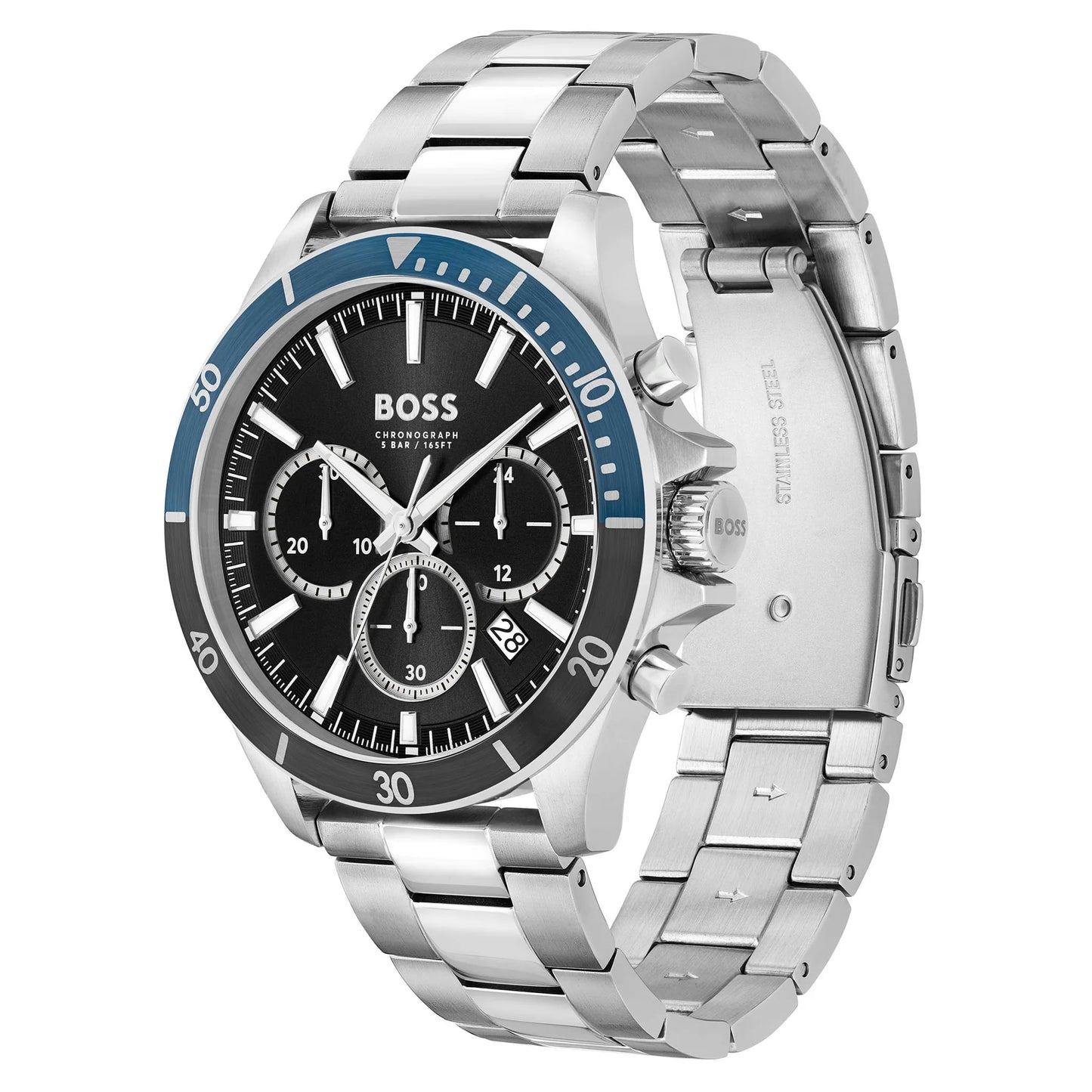 Hugo Boss Silver Steel Black Dial Men's Chronograph Watch- 1514101
