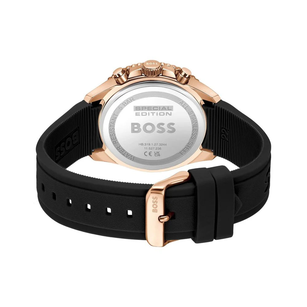 Hugo Boss Runner Rose Gold Black Dial Men's Chronograph Watch- 1514168