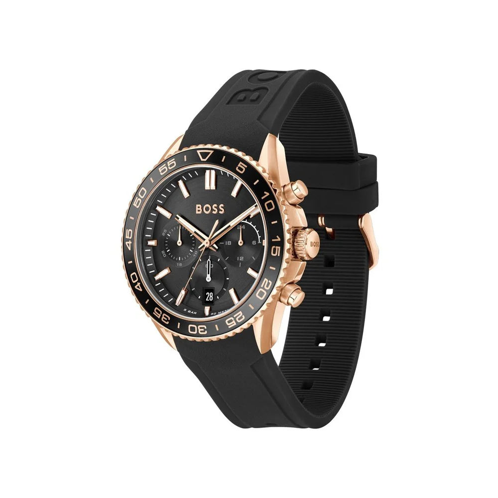 Hugo Boss Runner Rose Gold Black Dial Men's Chronograph Watch- 1514168
