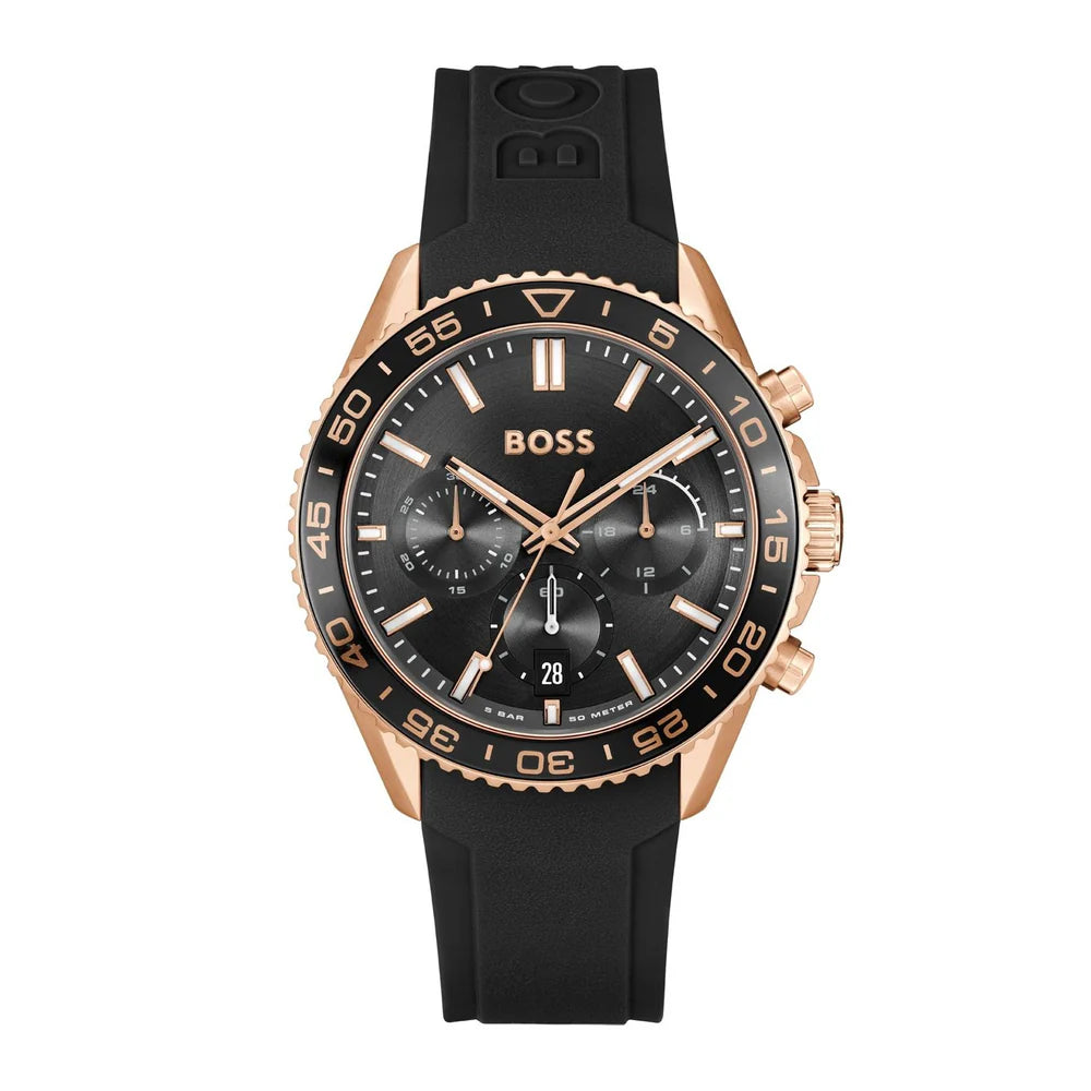 Hugo Boss Runner Rose Gold Black Dial Men's Chronograph Watch- 1514168