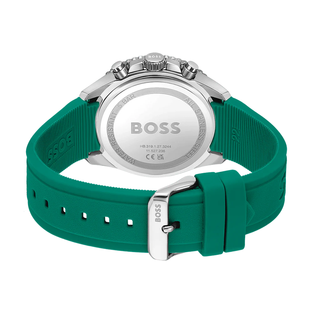Hugo Boss Runner Black Dial 44mm Green Silicone Men's Watch - 1514246