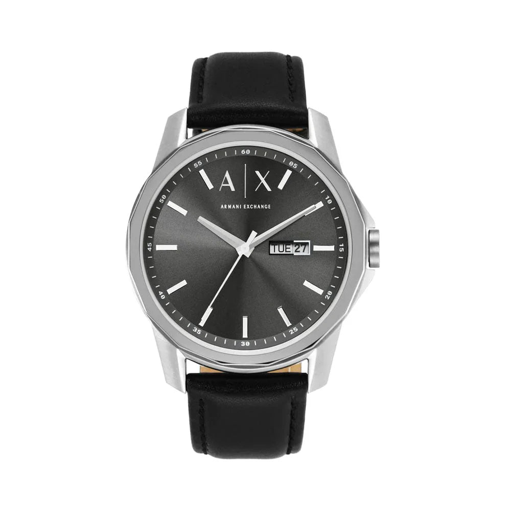Armani Exchange Gray Dial Leather Strap Men's Watch-AX1735