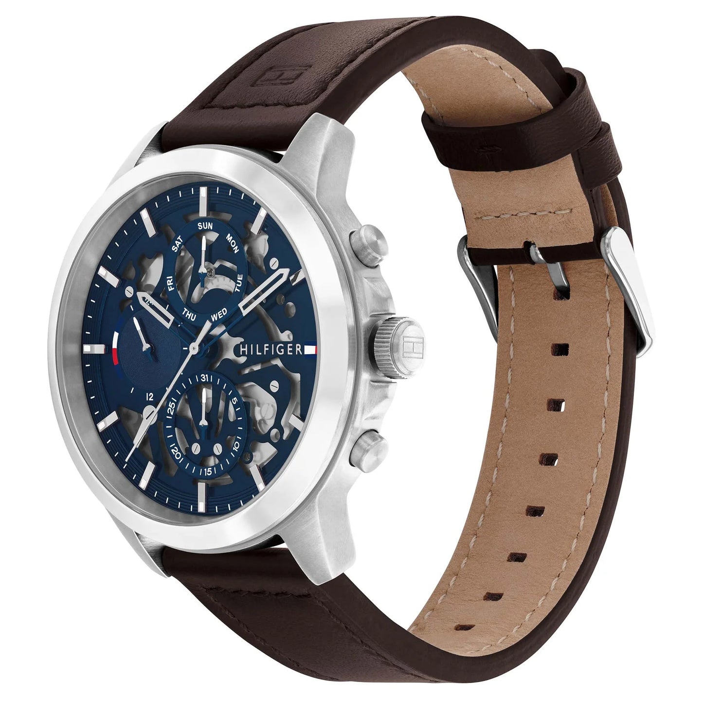 Tommy Hilfiger Skeleton Dial Leather Strap Men's Multi Function Watch- 1710476