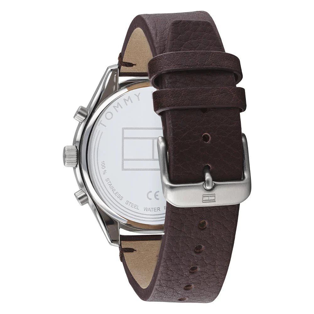 Tommy Hilfiger Leather strap Grey Dial Men's Chronograph Watch- 1791729