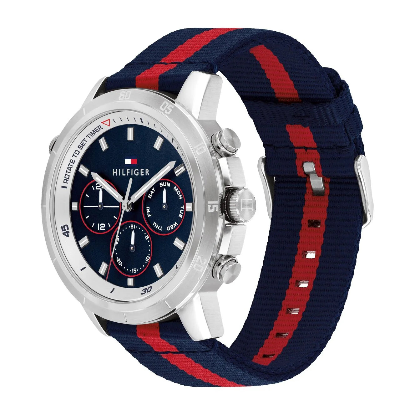 Tommy Hilfiger Blue Red Nylon Strap Men's Multifunction Watch- 1792124