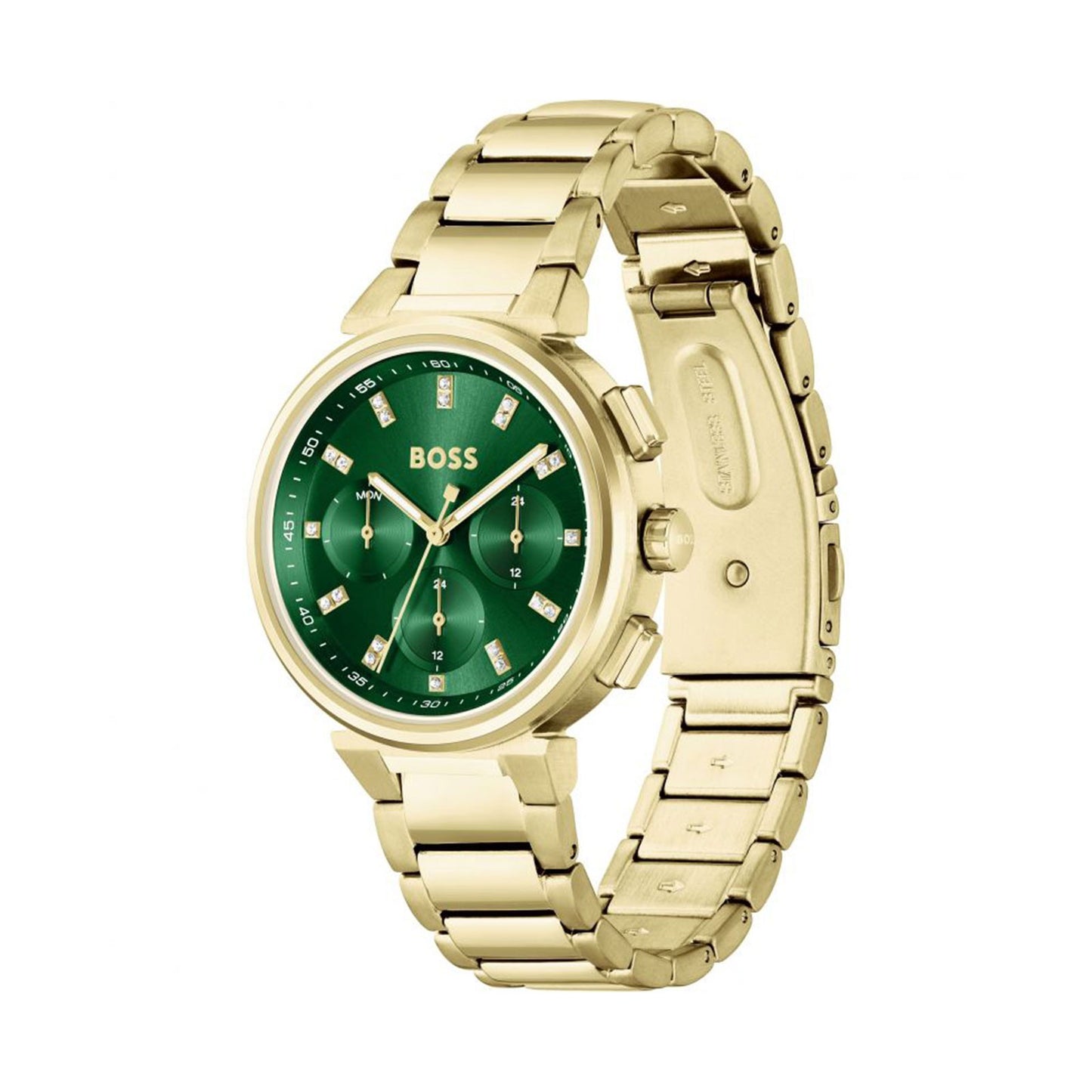 Hugo Boss Gold Green Dial Ladies Chronograph Watch- 1502679