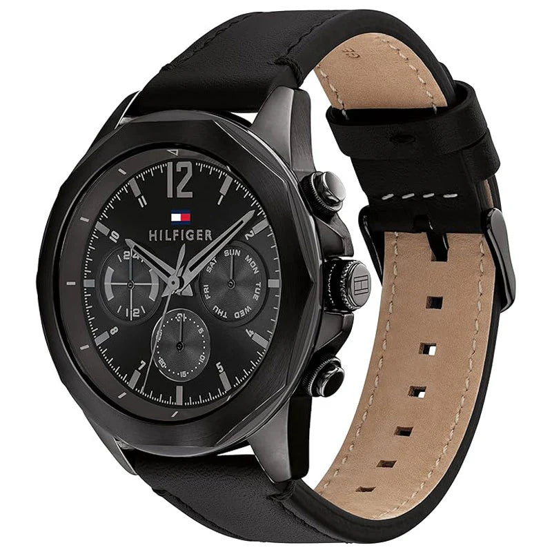 Tommy Hilfiger Lars Black Leather Strap Men's Chronograph Watch- 1792062