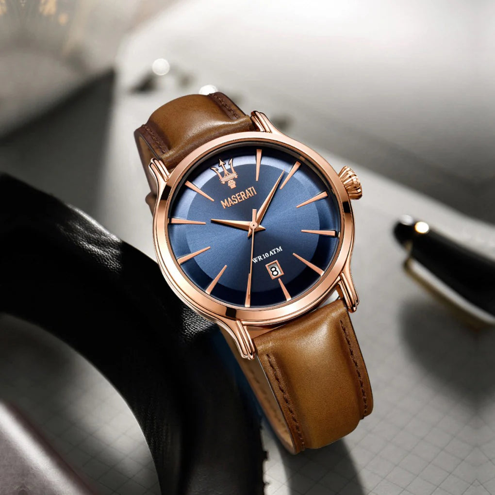 Maserati Epoca Rose Gold Brown Leather Strap Men's Watch- R8851118001
