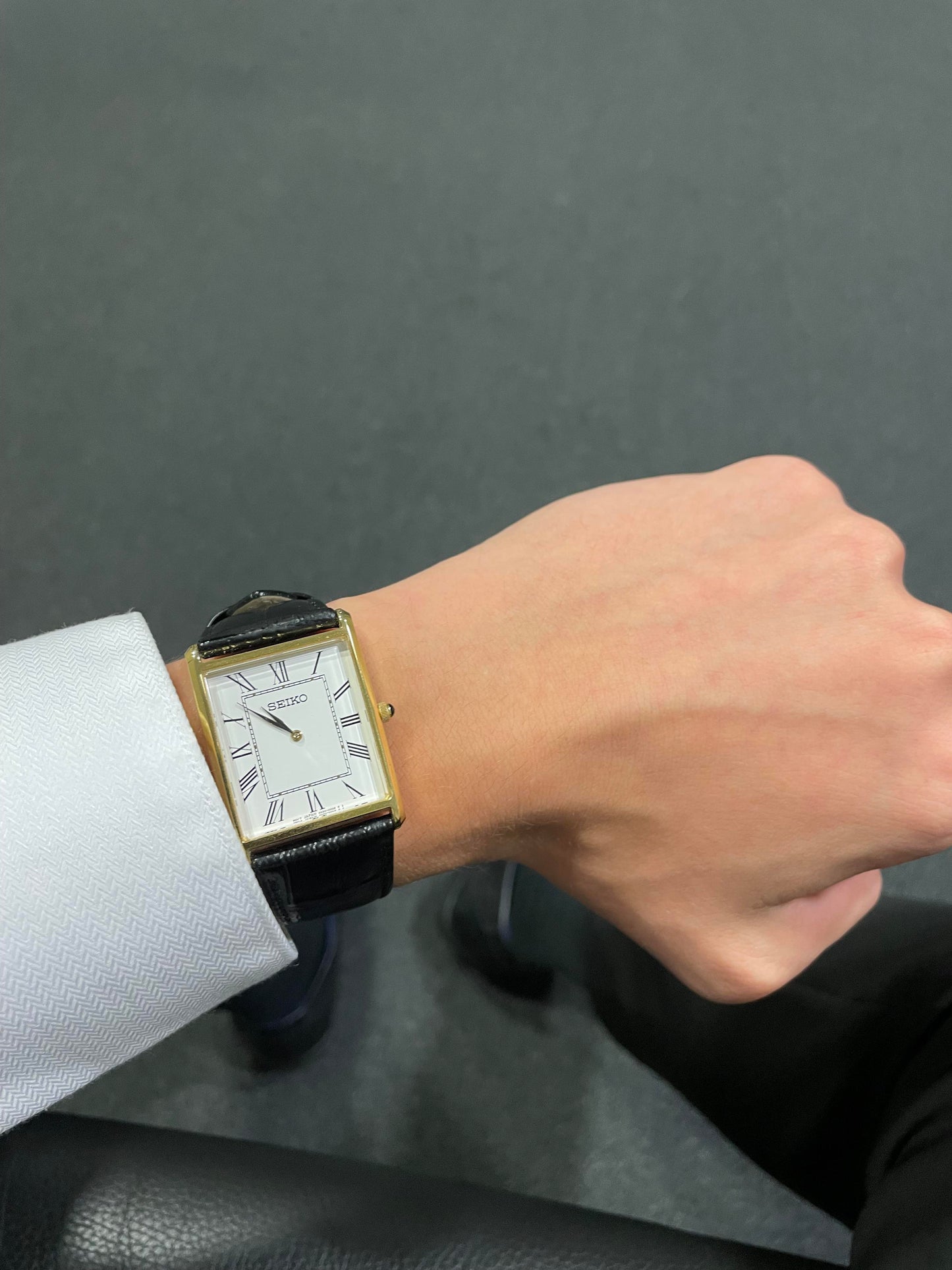 Seiko Tank White Dial Leather Strap Men's Watch - SWR052P1