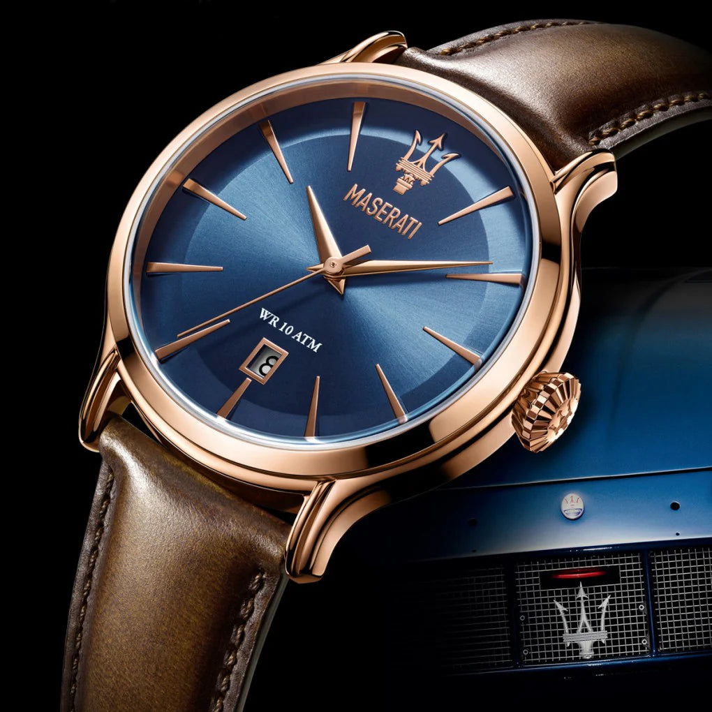 Maserati Epoca Rose Gold Brown Leather Strap Men's Watch- R8851118001