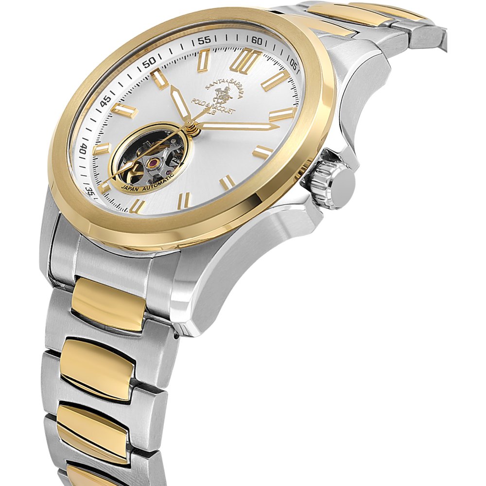 Santa Barbara Polo & Racquet Club Automatic Silver/White With Gold Tone Dial Men's Watch - SB.1.10629-5