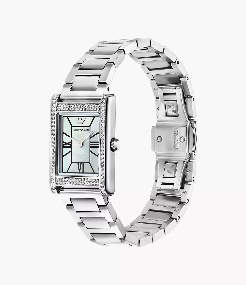 Emporio Armani Two-Hand Mother Of Peral Dial Stainless Steel Ladies Watch- AR11625