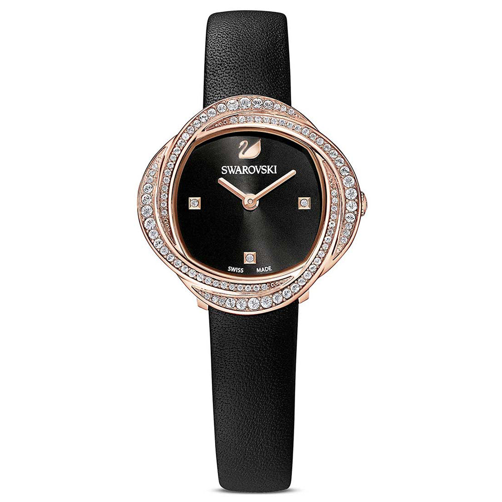 Swarovski Black Leather Strap Ladies Watch- 5552421