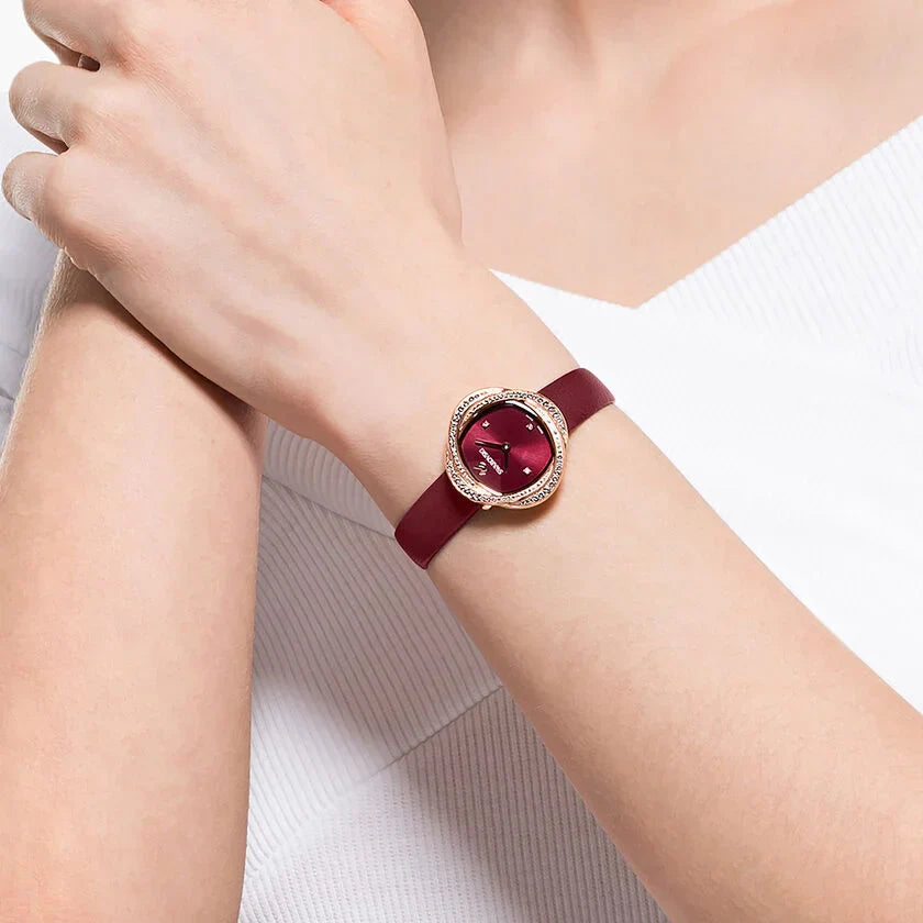 Swarovski Crystal Flower Red Dial Ladies Watch - 5552780