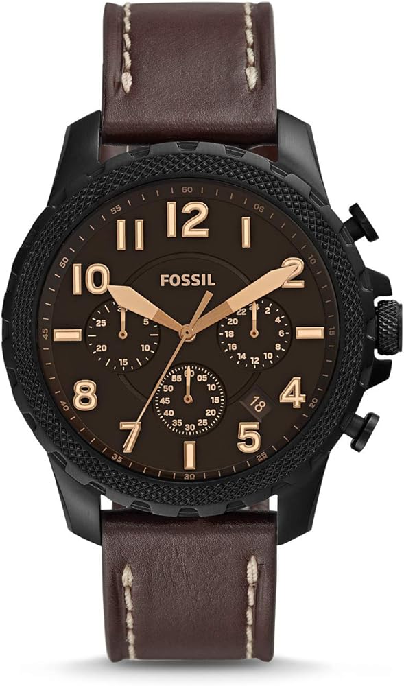 Fossil Bowman Black dial leather strap Men's Chronograph watch- FS5601