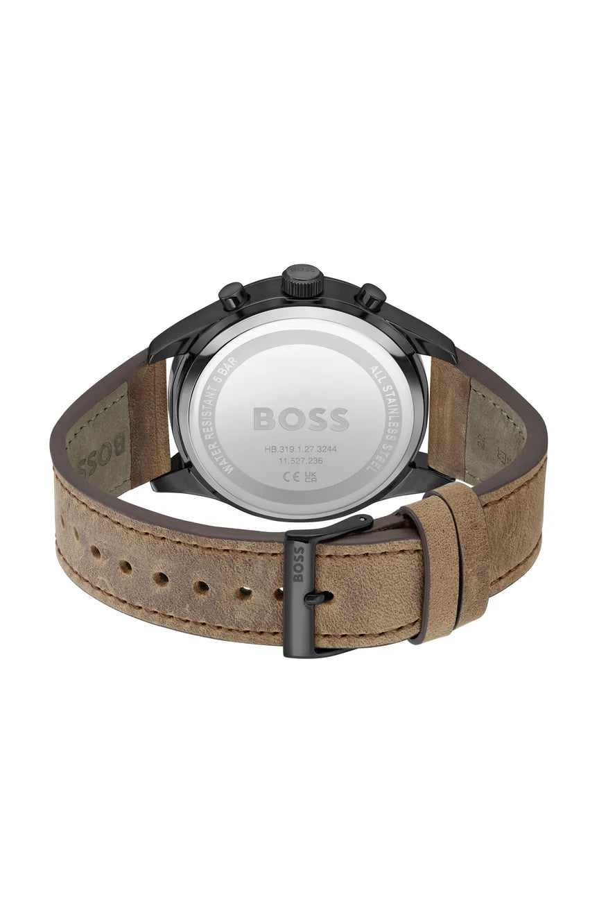 Hugo Boss Brown Leather Strap Being Dial Men's Chronograph Watch- 1513990