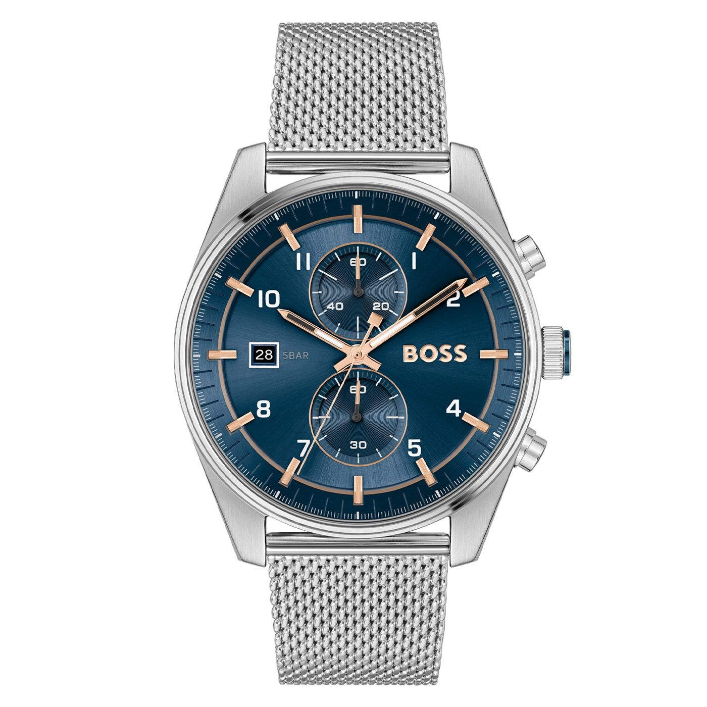 Hugo Boss Skytraveller Mesh Chain Blue Dial Men's Chronograph Watch- HB1514149