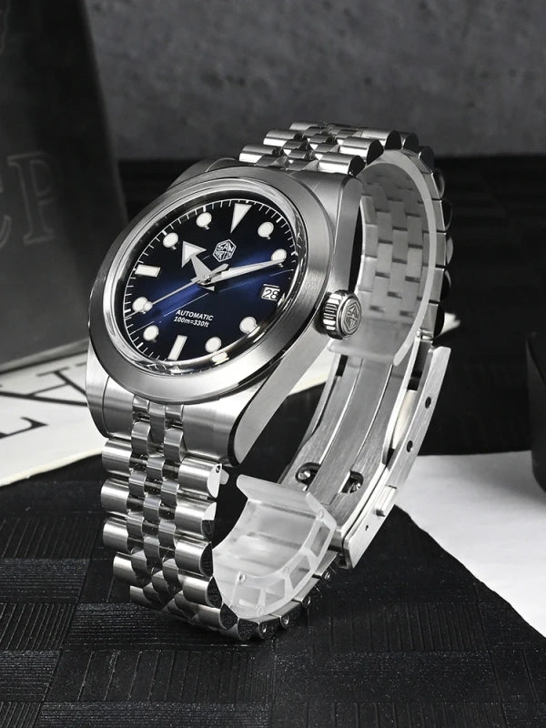 San Martin 39mm Enamel Sunray Blue Dial Men's Watch - SN0053