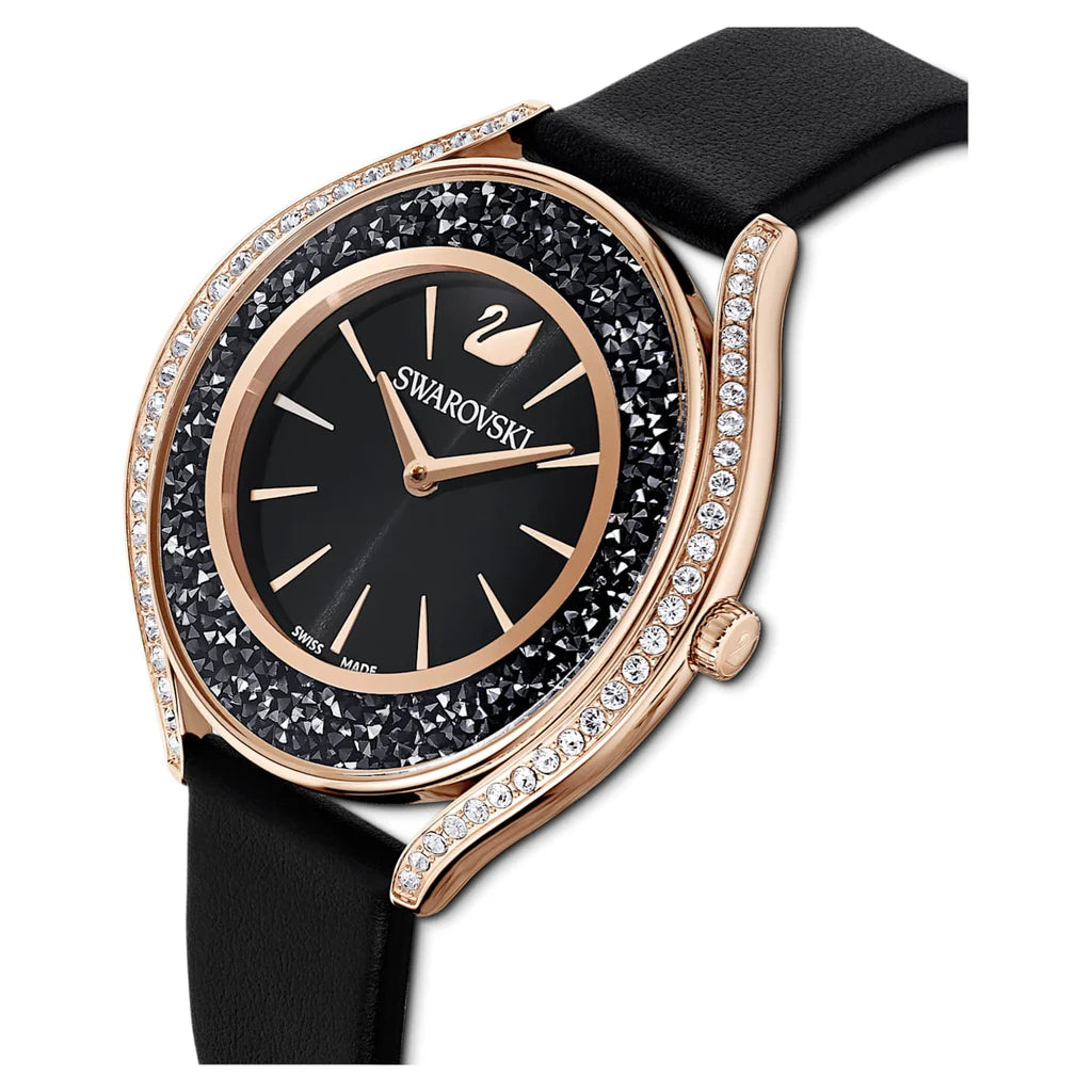 Swarovski Crystalline Aura Black Dial Leather Strap Watch for Women - 5558634