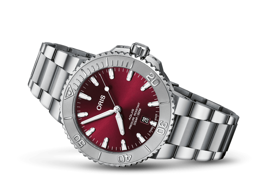 Oris Aquis Date Cherry Read Dial 41.5mm Men's Mechanical Watch- 01 733 7766 4158-07 8 22 05PEB
