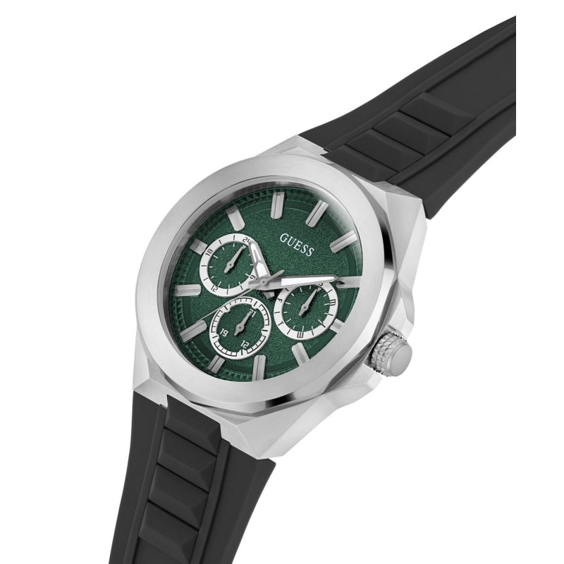 Guess Green Dial Rubber Strap Men's Multifunction Watch- GW0799G3