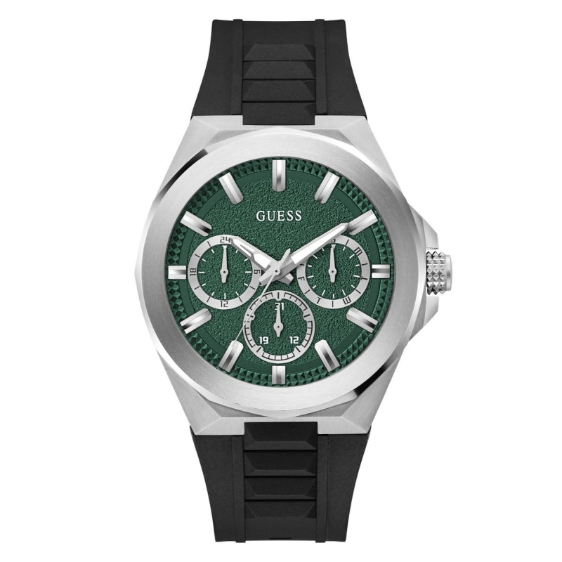 Guess Green Dial Rubber Strap Men's Multifunction Watch- GW0799G3
