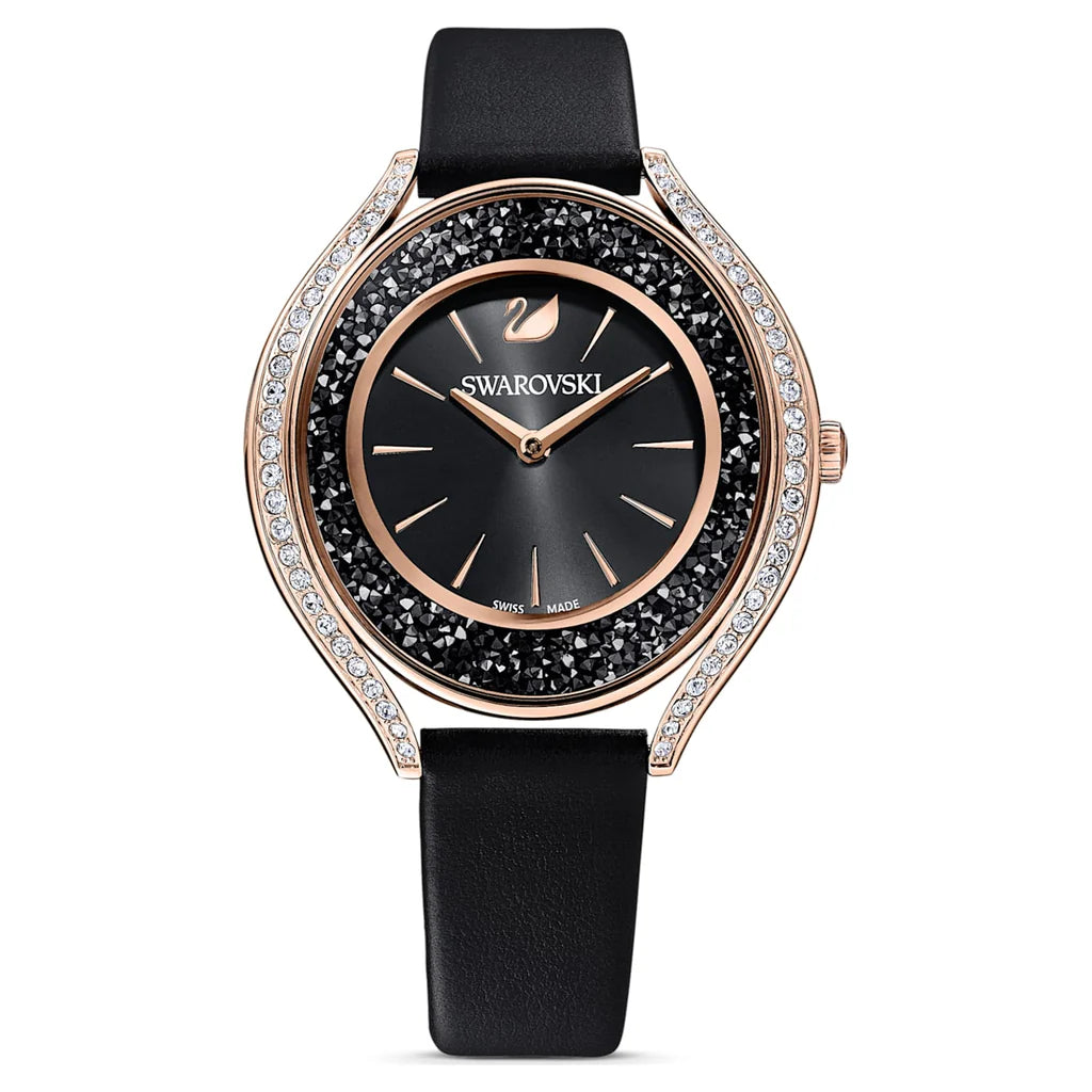 Swarovski Crystalline Aura Black Dial Leather Strap Watch for Women - 5558634