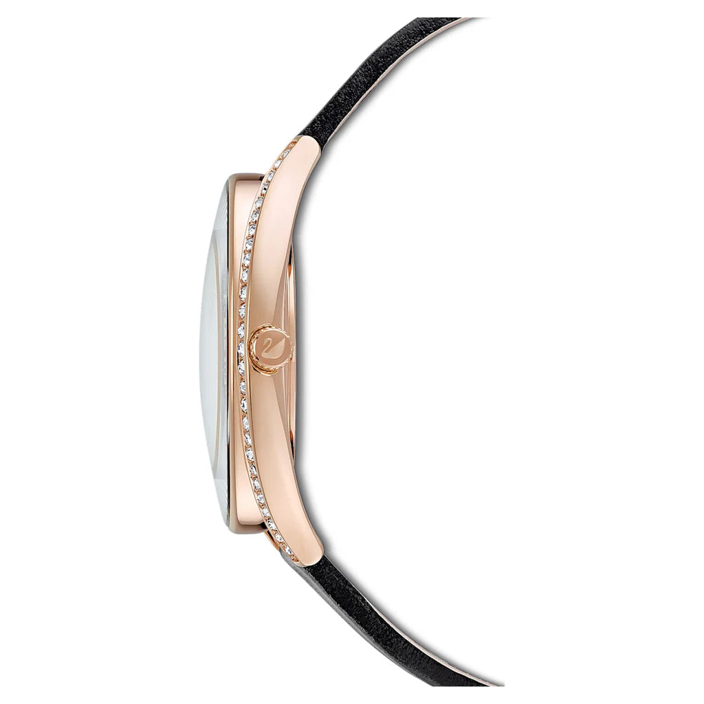 Swarovski Crystalline Aura Black Dial Leather Strap Watch for Women - 5558634