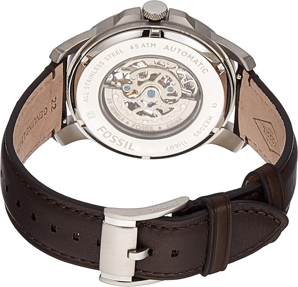 Fossil Grant Skeleton Dial Leather Strap Men's Mechanical Watch- ME3095