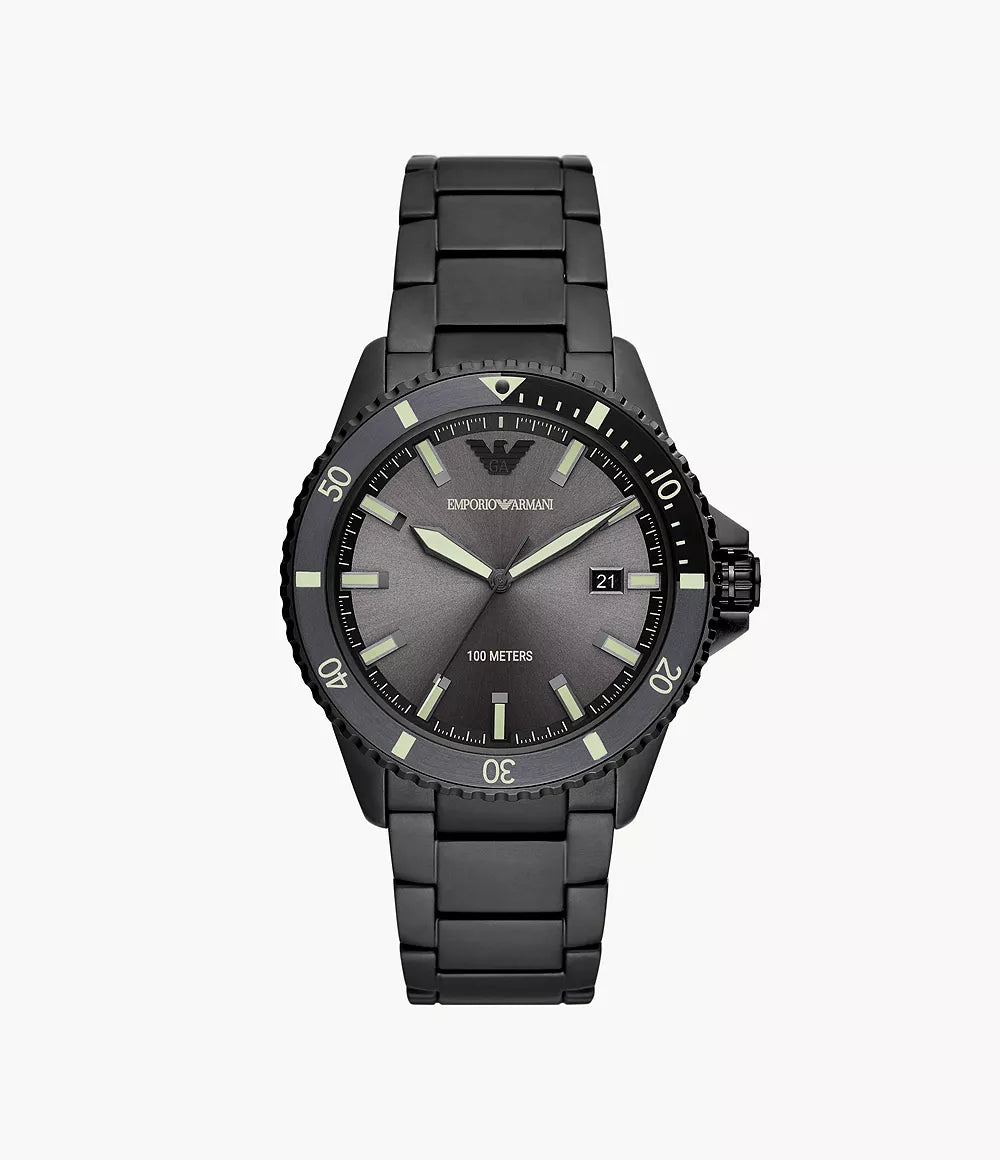 Emporio Armani Three-Hand Date Black Stainless Steel Men's Watch - AR11398