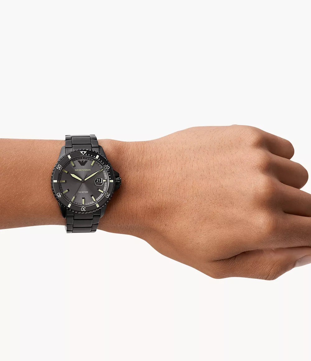 Emporio Armani Three-Hand Date Black Stainless Steel Men's Watch - AR11398