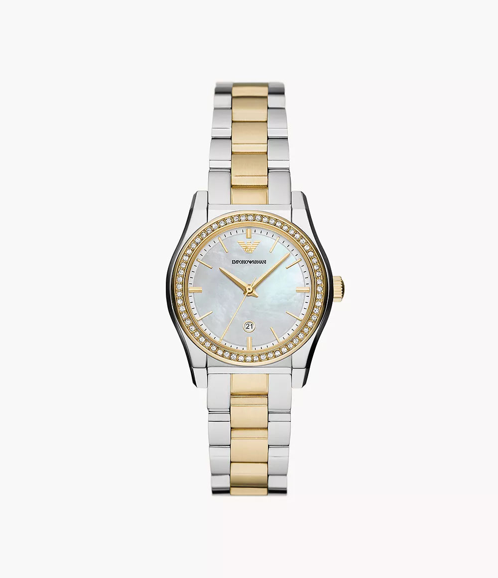 Emporio Armani Three-Hand Date Two-Tone Stainless Steel Ladies Watch- AR11559