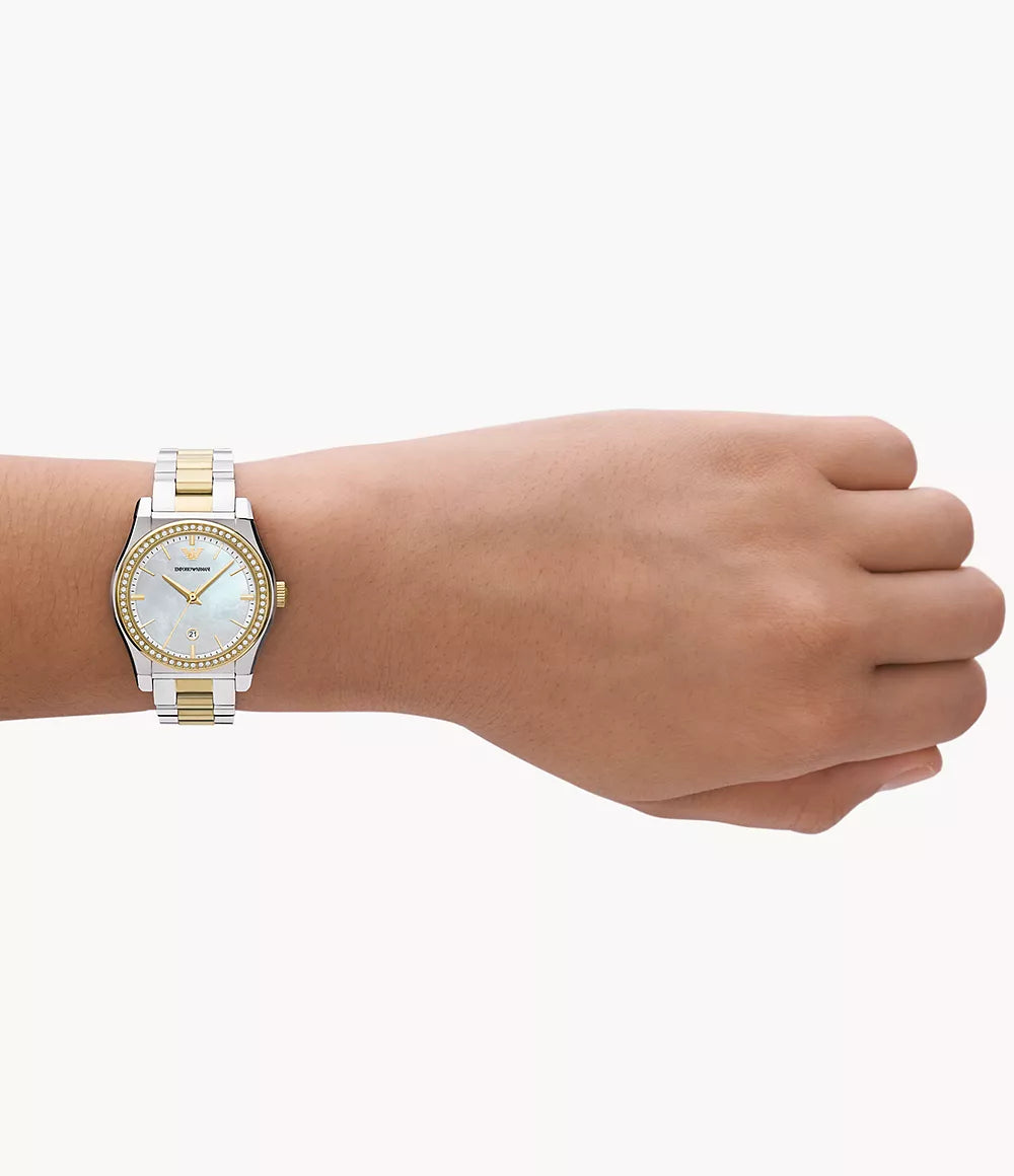 Emporio Armani Three-Hand Date Two-Tone Stainless Steel Ladies Watch- AR11559