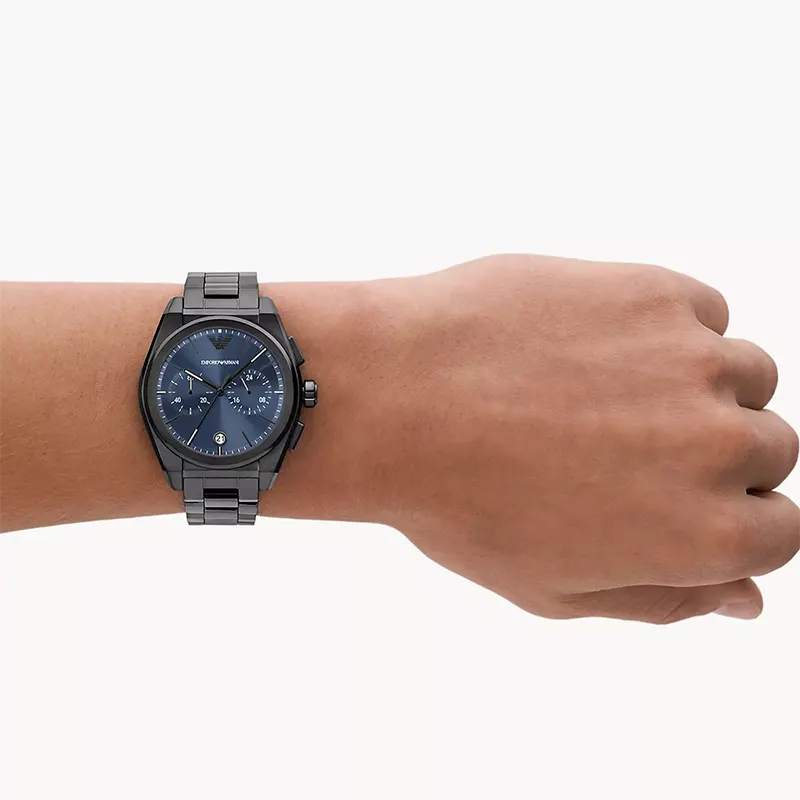 Emporio Armani Gun Metal Blue Dial Men's Chronograph Watch- AR11561