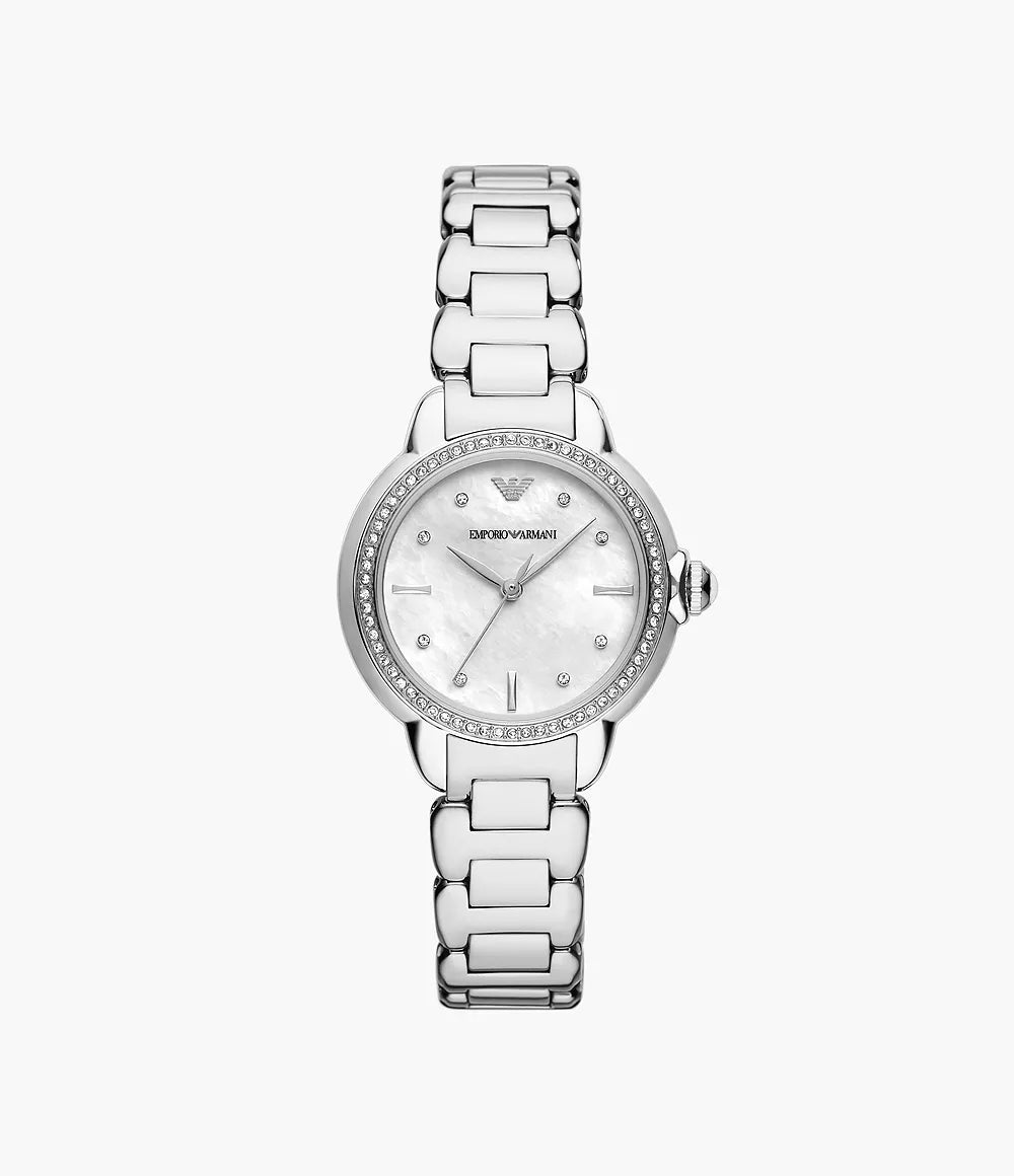 Emporio Armani Three-Hand Stainless Steel Silver Dial Ladies Watch- AR11596
