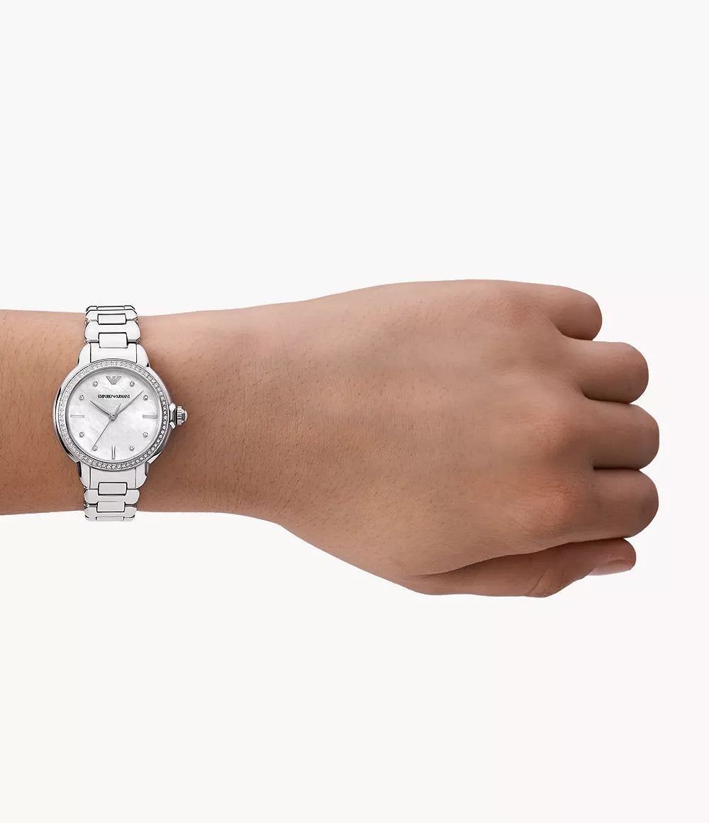 Emporio Armani Three-Hand Stainless Steel Silver Dial Ladies Watch- AR11596
